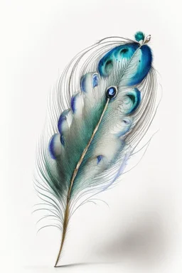 Realistic peacock feather drawing on a white background