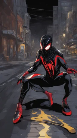 miles morales mix with venom symbiote in color Street artstyle, Street boy them, intricate details, highly detailed, high details