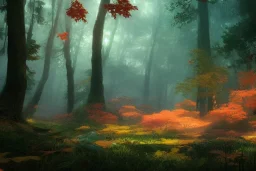 a beautiful and colourful forest by greg rutkowski, sung choi, mitchell mohrhauser, maciej kuciara, johnson ting, maxim verehin, peter konig, final fantasy , 8k photorealistic, cinematic lighting, hd, high details, atmospheric