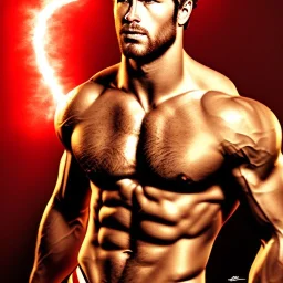 Ignore NSFW, teenager young rugged attractive slightly muscular fantasticly handsome blonde man, red briefs with yellow belt, hairy chest, (((visibly pisssing))) briefs, large erect visible boner peniss, photorealistic, artist Jay Anacleto, soft lighting, scruffy beard