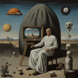 "surrealist painting called 'today I am thinking about death by dali and picasso and magritte and Breughel