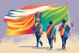 Ilustración vectorial de personas caminando con bandera de Color mbia