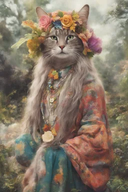 Grandmother earth cat as a Hippie