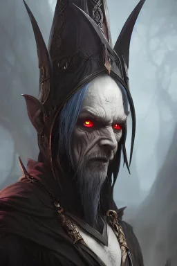 portrait of a legendary creepy dark elf wizard, highly detailed, d & d, fantasy, highly detailed, digital painting, trending on artstation, concept art, sharp focus, illustration, global illumination, ray tracing, realistic shaded, art by artgerm and greg rutkowski and fuji choko and viktoria gavrilenko and hoang lap