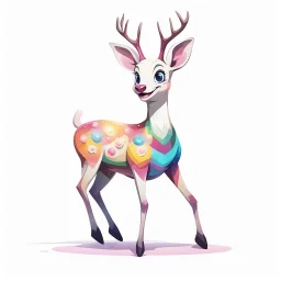 full body of a bald white tail deer with big smile facing left and looking left in the style of my little pony, on white background