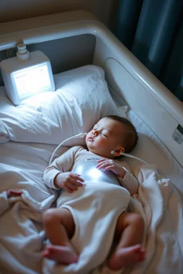 Albans nursing A sick newborn with respiratory problems sleeping on the baby bed and wear the oxygen box for helps to breathe