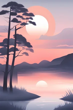 Create minimalist landscape artwork featuring serene scenes of sunsets. Use clean lines and subtle gradients to convey depth and atmosphere while maintaining a minimalist style