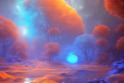 orange and blue crystal cosmic and galactic ambiance sunny sky trees river surreal, full of details, smooth, bright sunshine，soft light atmosphere, light effect，vaporwave colorful, concept art, smooth, extremely sharp detail, finely tuned detail, ultra high definition, 8 k, unreal engine 5, ultra sharp focus