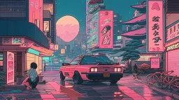 soothing 80s Japanese city ,