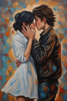 I'm yours Only a girl and a boy Romantic kiss Oil painting