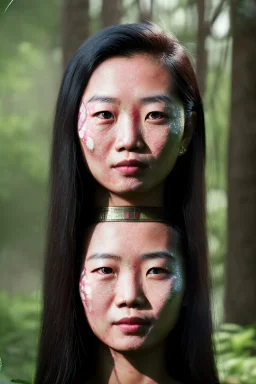 Thailand girl head portrait, warrior costume, village, meditation, woods, cyberpunk, 8k quality