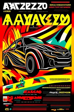 "I'm looking for a visually striking poster for the 'Achayo Motorsport Extravaganza.' The main focus should be a high-performance race car prominently featuring the 'Achayo' logo. The color palette should be vibrant and energetic, with dynamic elements like racing tracks or speed lines to convey motion. Include cheering crowds or spectators in the background to amplify the excitement. Use bold typography for the event name and incorporate checkered flags, racing helmets, and other motorsport-rel