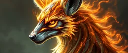 close up portrait of a plasma racoon fox horse king lama shape shifter flickers like hypnotic fire in geometric shapes like a dna swirl of time and a fearsome planeswalker covered in powerful runes