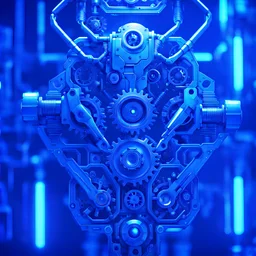 mechanical parts, cyberpunk style, blue lighting