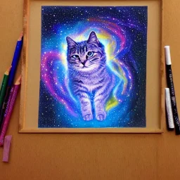 melted crayon drawing of mystical cat made of galaxy and milky way, 8k resolution, high-quality, fine-detail, ornate, baroque, muted colors, intricate, digital art, detailed matte, volumetric lighting, illustration, octane render,