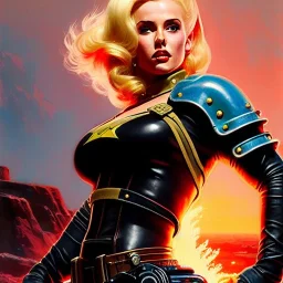 Drawing of beautiful face,'beautiful,Busty blonde Mags Black(fallout4)',intense stare, ancient skintight armor, balanciaga fashion clothe painting by gaston bussiere, greg rutkowski, yoji shinkawa, yoshitaka amano, tsutomu nihei, donato giancola, tim hildebrandt,kyuyong-eom, Oil on canvas, cinematic composition, extreme detail,fit full head inside picture,16k