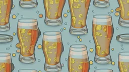 terugkerend patroon van volle bierglazen, cartoon style, witte achtergrond