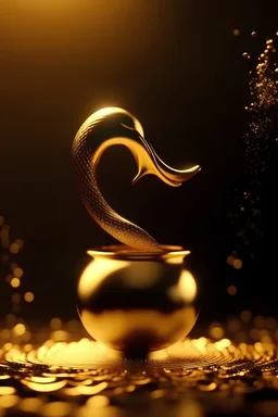 Animation golden Aquarius zodiac sign with water flowing out from pot Rotating in golden background space, semi realistic, shallow depth of field --are 2:3-