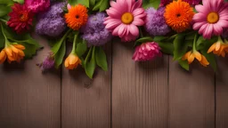 Garden flowers over wooden table background. Backdrop with copy space