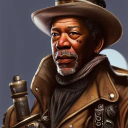 Morgan Freeman steam punk character very detailed cinematic unreal engine photo realistic