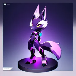 a fox fursona, darker colors, master quality, backlighting, soft lights, full body portrait, in frame, 8k, furry, fur, black and purple color pallet, robotic enhancements, cyberpunk, anthropomorphic