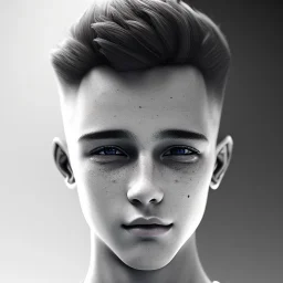 beautiful smooth realistic white/black male boy, 10 y/o, run on dark cosmos background, extremely sharp detail, finely tuned detail, ultra high definition, 8k, unreal engine 5, ultra sharp focus, smile teeth, happy