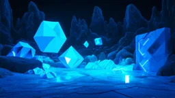 Shapes whispering stories ar, cold blue neon colorfantasy, Shapes whispering stories ar, adventure core, soft and dreamy depictions, epic eerie, dramatic dutch lightscheme, volumetric lighting,dimensional 3D illumination