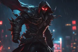 Pyke venom in 8k solo leveling shadow artstyle, pirate them, mask, close picture, rain, neon lights, intricate details, highly detailed, high details, detailed portrait, masterpiece,ultra detailed, ultra quality