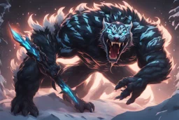Venom beast in 8k solo leveling shadow artstyle, ice white tiger them, neon effect, full body, ice, intricate details, highly detailed, high details, detailed portrait, masterpiece,ultra detailed, ultra quality