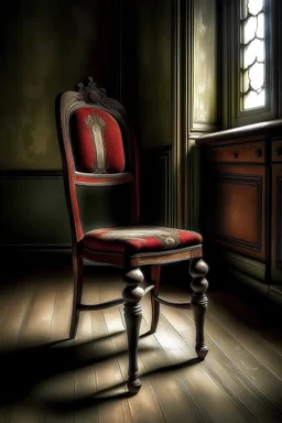 I want a picture of an empty chair in the middle of the picture with a cultural and artistic character