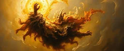 master oil painting by Rembrandt, good afternoon golem in radiant whirlwind
