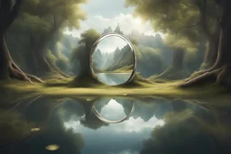 fantasy concept art floating mirror in nature