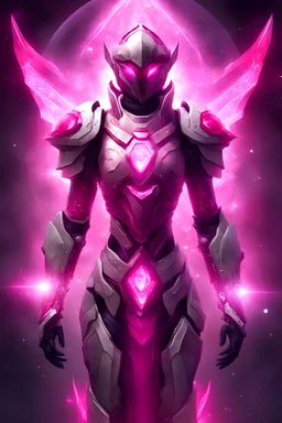 guerrier de lumière, armure spatiale, lumières, cristaux, aura fushia