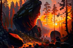 Sunset, forest, rocks, epic, otto pippel painting