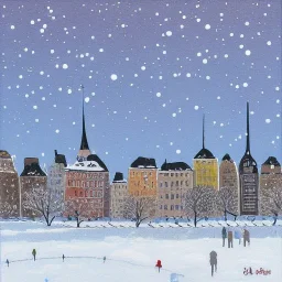 Stockholm in snow painted by outsider artist