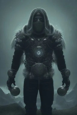 running berserker portrait , no face, black jogging suite , in the night Alps , holding coins , angels background, volumetric light, high detail, dark leaf tree, dark mountains in background, perfect, HR Giger style