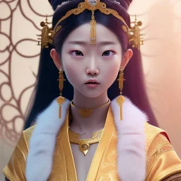 smooth hyper realistic, beautiful Japanese goddess, run on dark cosmos background, cat еye, extremely sharp detail, finely tuned detail, ultra high definition, 8 k, unreal engine 5, ultra sharp focus, accurate sword wings, positive smile, lot of details, fit within portrait, Ambiance winter, perfect composition, perfect hair, perfect hands, finger up gestures