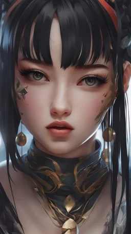 a very close up of a person with Huai tattoos on their face, cgsociety9, realistic anime 3d style, beautiful cyberpunk girl face, anime cyberpunk art, cyberpunk anime art, cyberpunk anime girl, female cyberpunk anime girl, very beautiful cyberpunk samurai, realistic anime artstyle, artwork in the style of guweiz, detailed portrait of anime girl, realistic anime art style