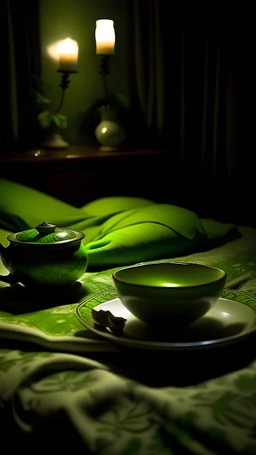 Green tea, bed at night