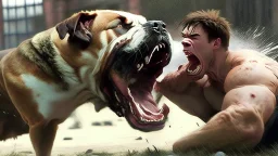 Brock being mauled and chewed up by a dog