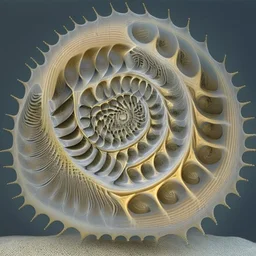 finely geometrical fractal shell, nautilus regular logarithmic spiral geometrically --v 5 --arFibonacci