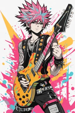 Full body PunkRocker,play guitar electric,with high details, style: anime 3D coloursfull glowing abstracts