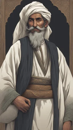 A Muslim man from the era of the Prophet’s companions, tall, strong in build, with a cheerful face. He had long black hair, black eyes, and a thick mustache.