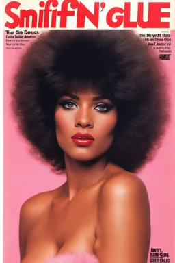 SNIFFIN’ GLUE magazine high res photo cover by Elmut Newton: special issue #42 (Rare April 1980) nude modeling magazines on pink fluffy fur supermodels: youthful Angela Davis