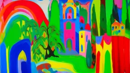 A rainbow demented castle in a warped realm painted by Henri Matisse