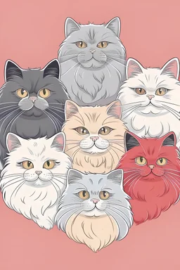 6 gatos persas formando um coracao ilustração