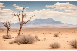 clouds, arid land, distant mountains, dry trees