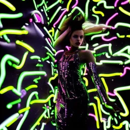 A 1990s or early 2000s magazine photoshoot. Neon blobs, metallic spikes, ethereal. Extremely detailed, HD photography, high quality, stylized, dramatic, high contrast, high exposure.