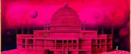 A magenta coliseum with psychic orbs painted by Paul Klee
