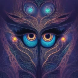 Close-up of mystical eyes, neon glow, intricate iris patterns, digital art style